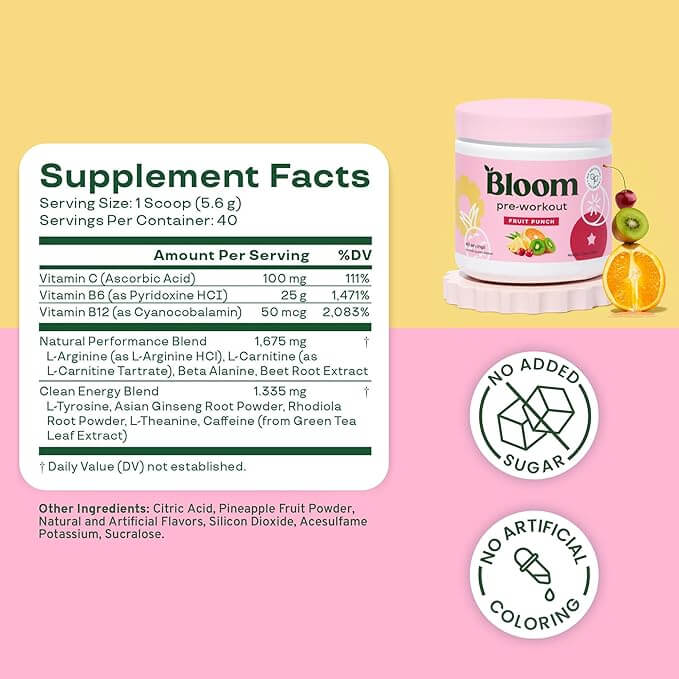 Bloom Nutrition Pre-workout protein Supplements facts